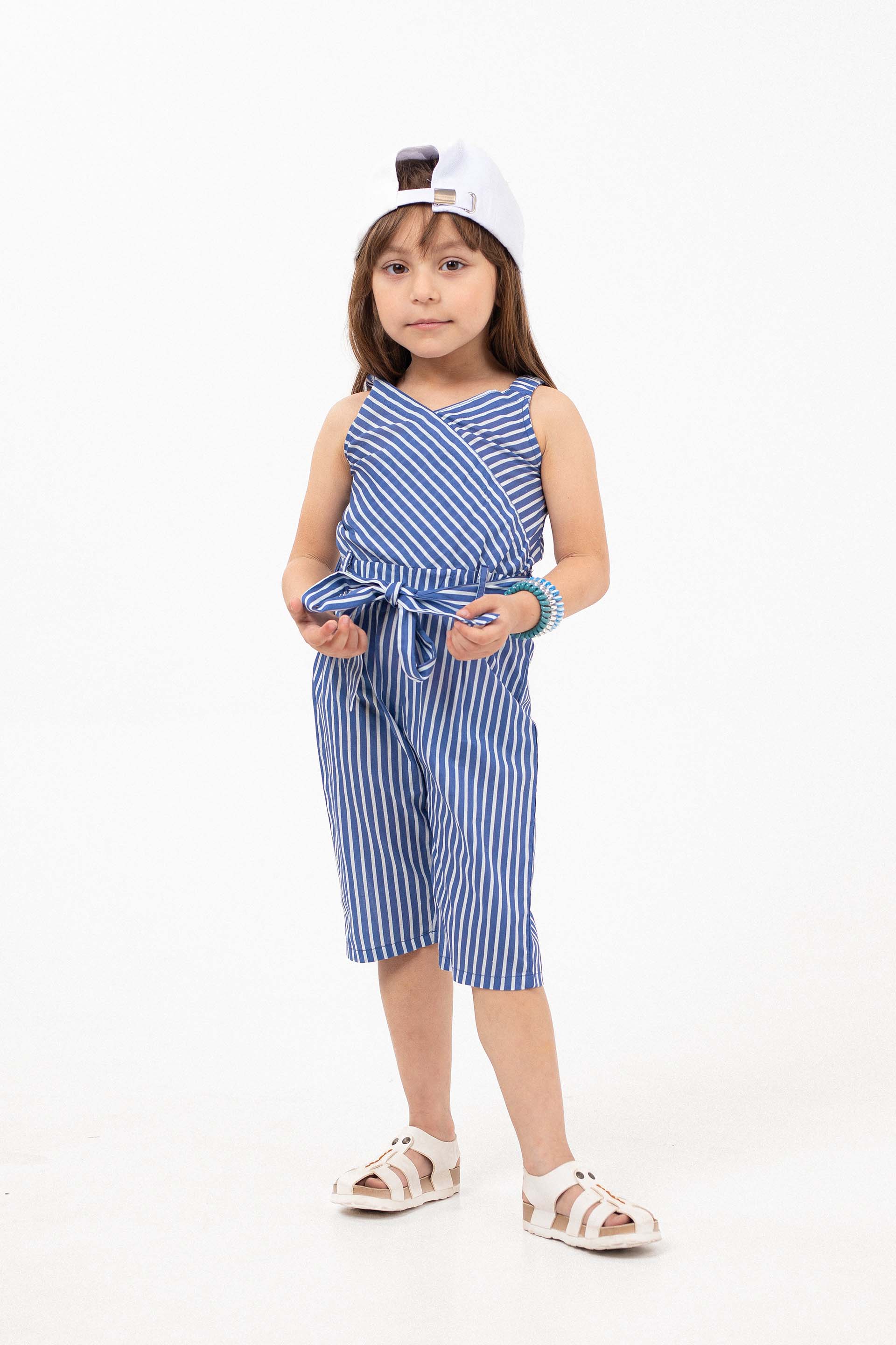 Tie Up Jumpsuit White/Blue - Image 5