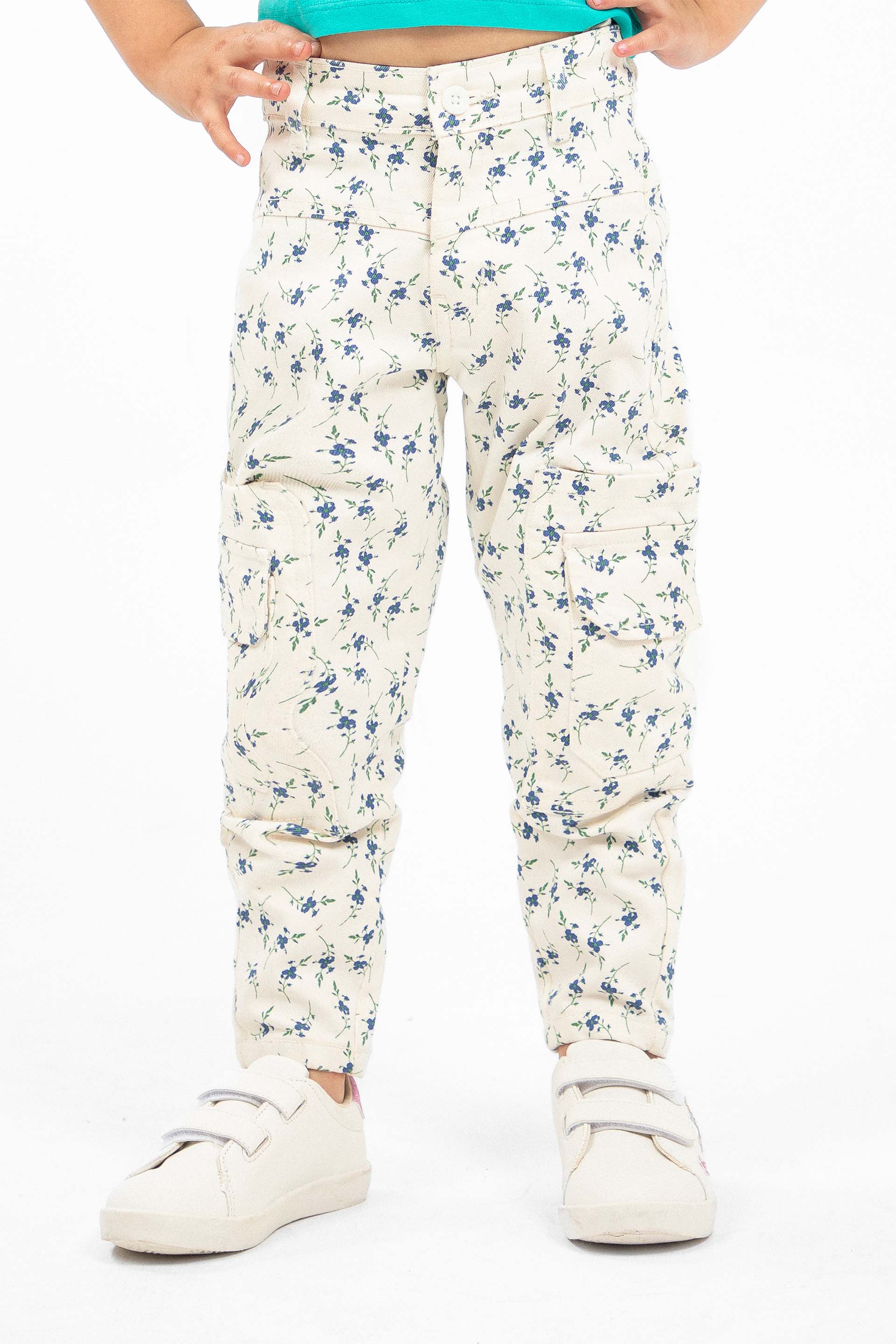 Floral Cargo Pants White - Image 2