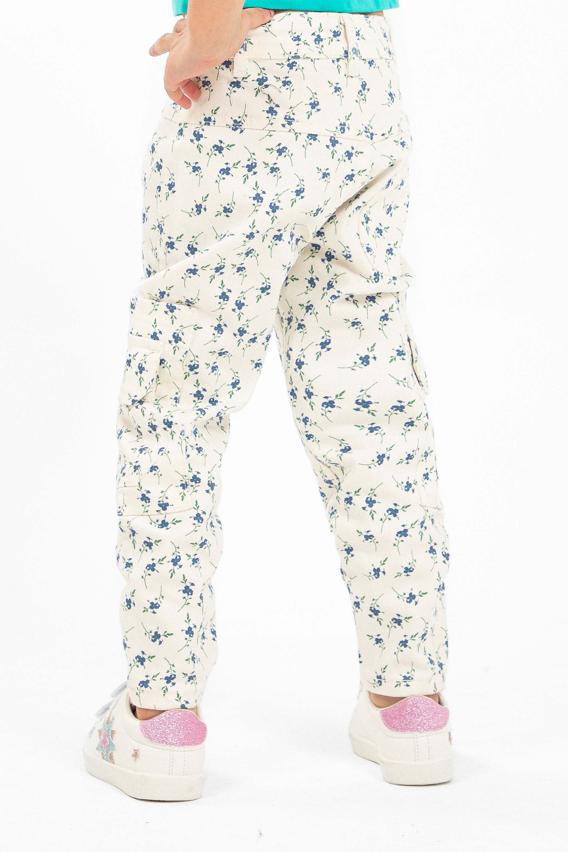 Floral Cargo Pants White - Image 3