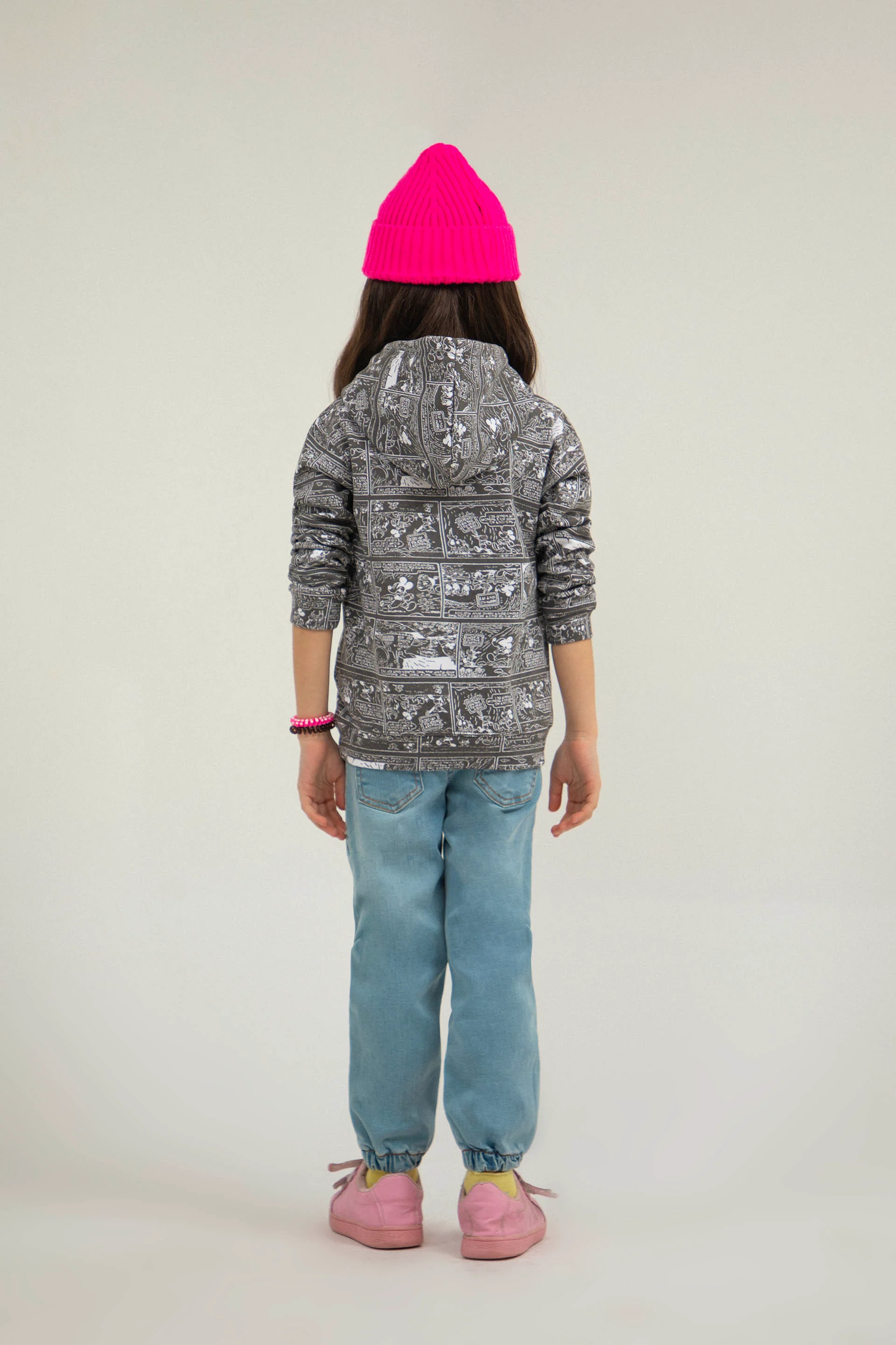 Printed Pullover Hoodie Grey - Image 4