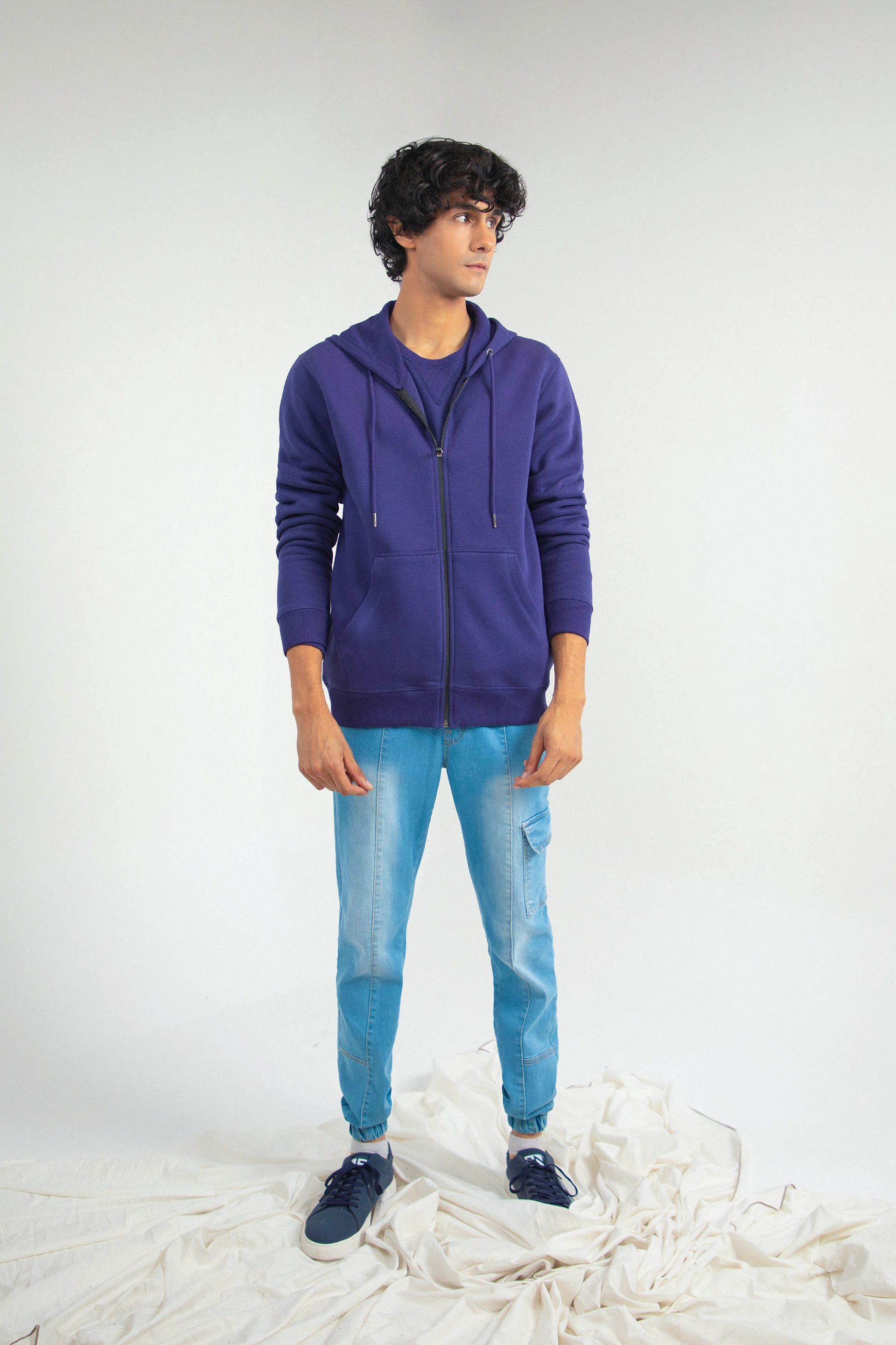 Basic Zipper Hoodie Navy - Image 2