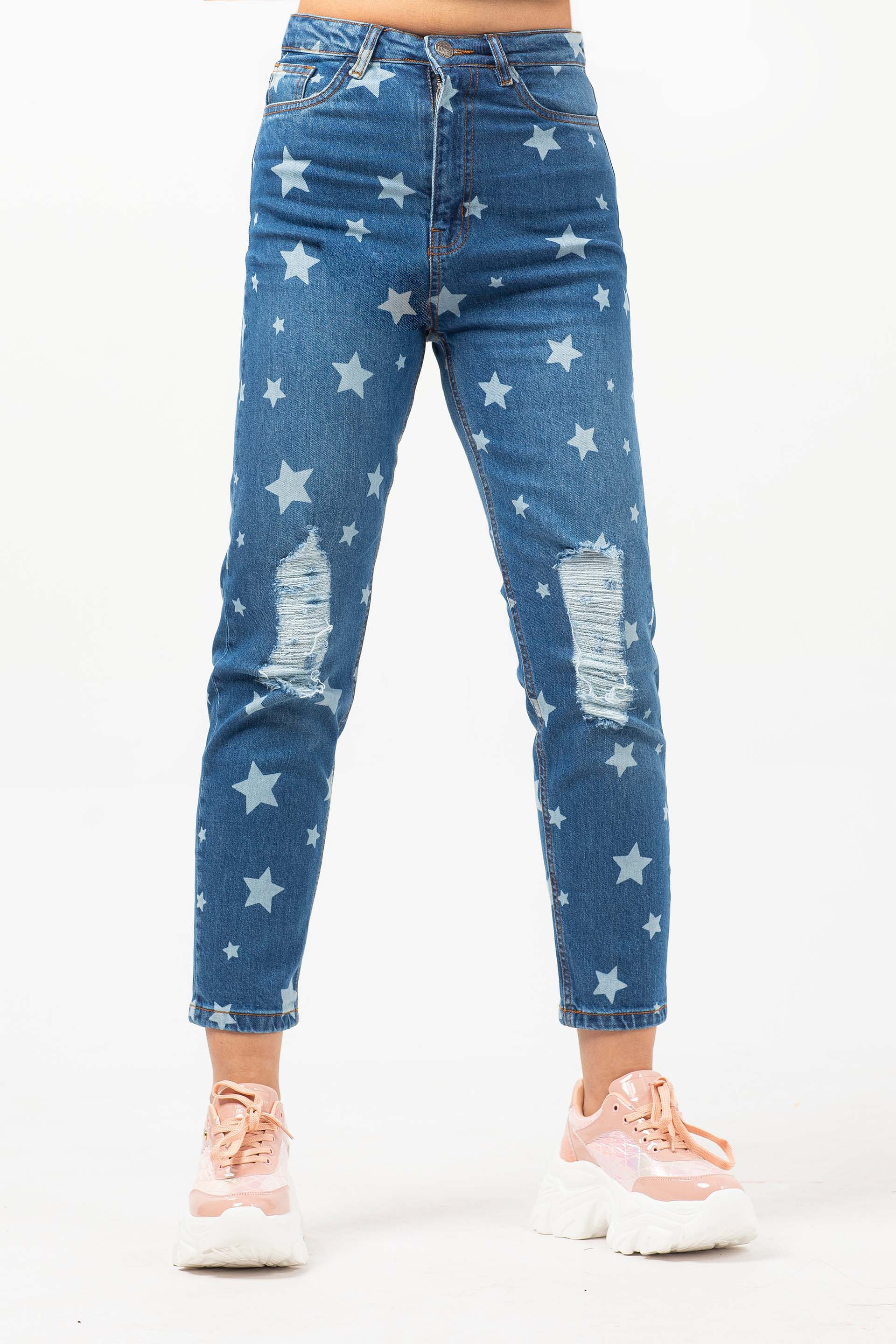 Printed Mom Jeans Blue - Image 3
