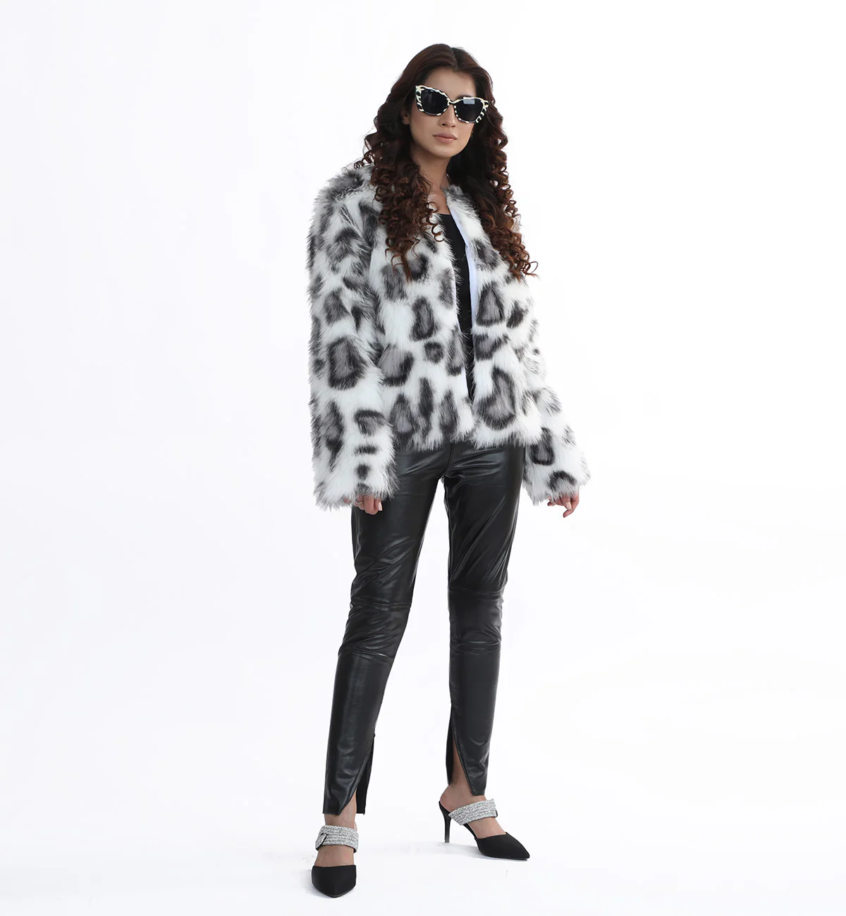 Faux Fur Coat White/Black - Image 3
