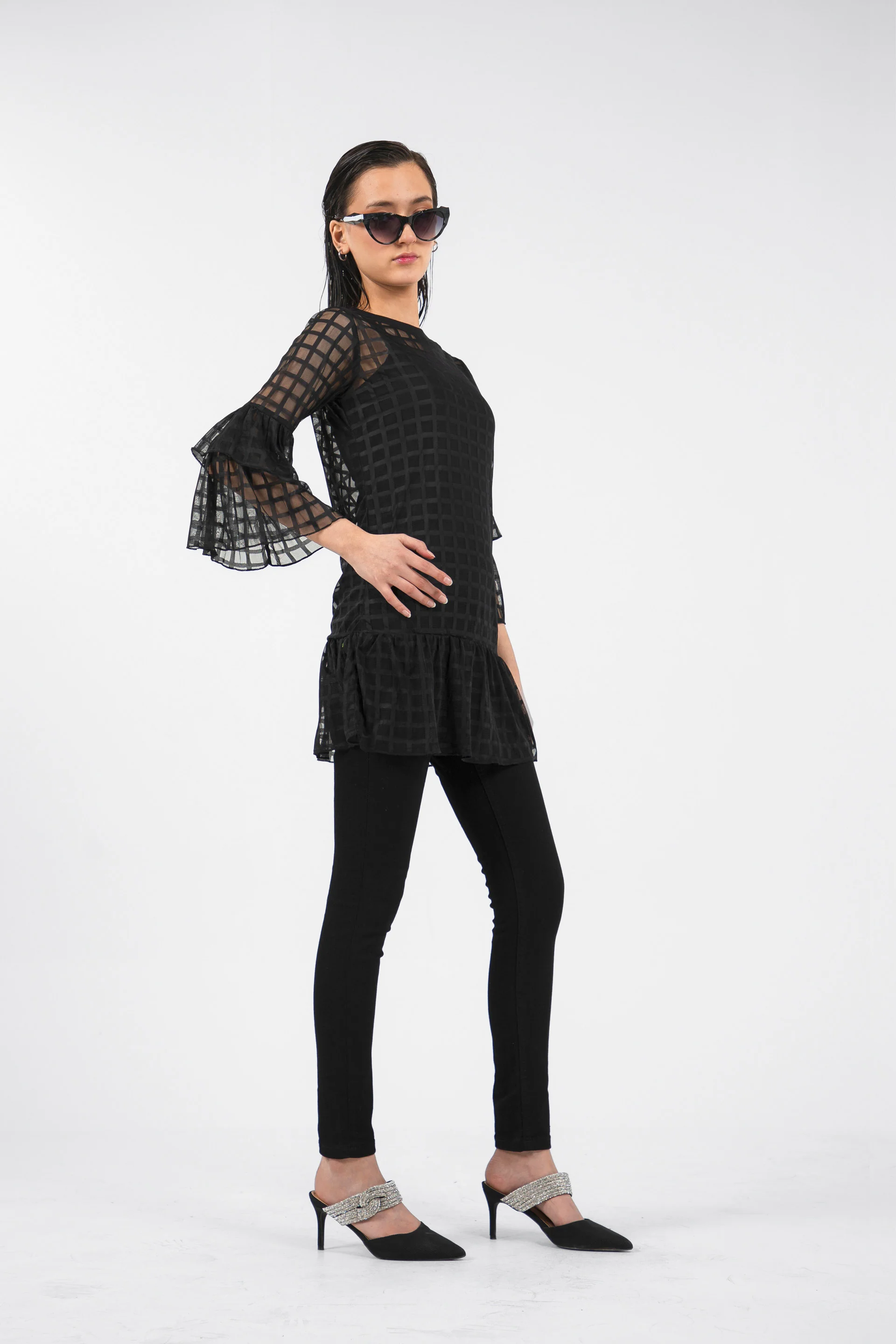Sheer Flared Top Black - Image 4